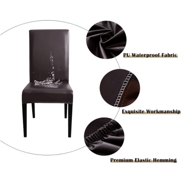 Dining Chair Covers Stretch Waterproof, Solid PU artificial Leather Protectors 2 - Picture 3 of 7